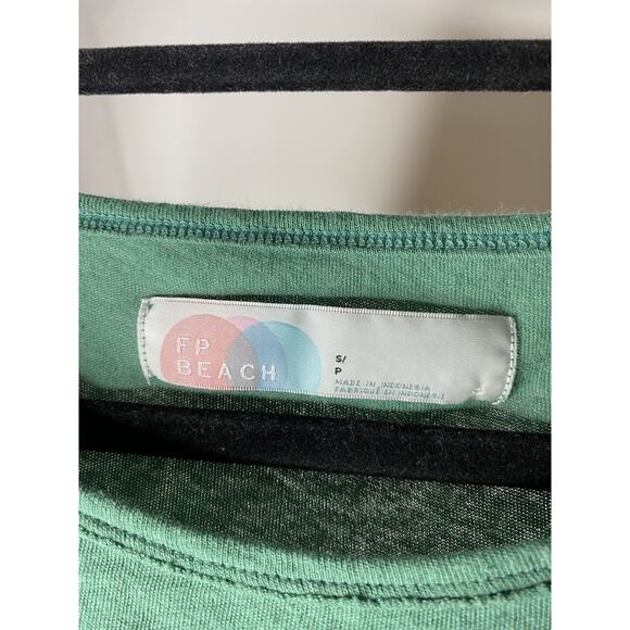 Free People FP Beach Women's Small Ruffle T-Shirt Top Green Boxy Boho Flutter - Picture 3 of 5